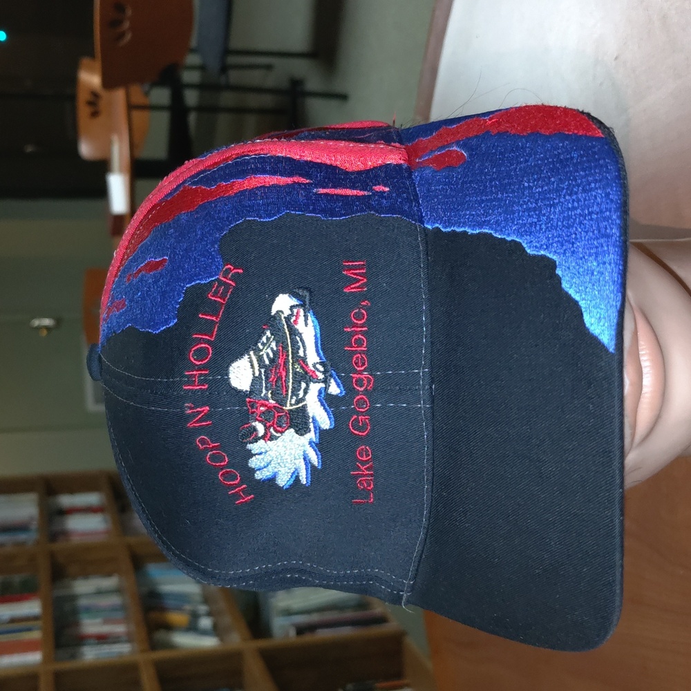 Hoop N' Holler Tavern Lake Gogebic, Michigan Embroidered Leather Strapback Hat
